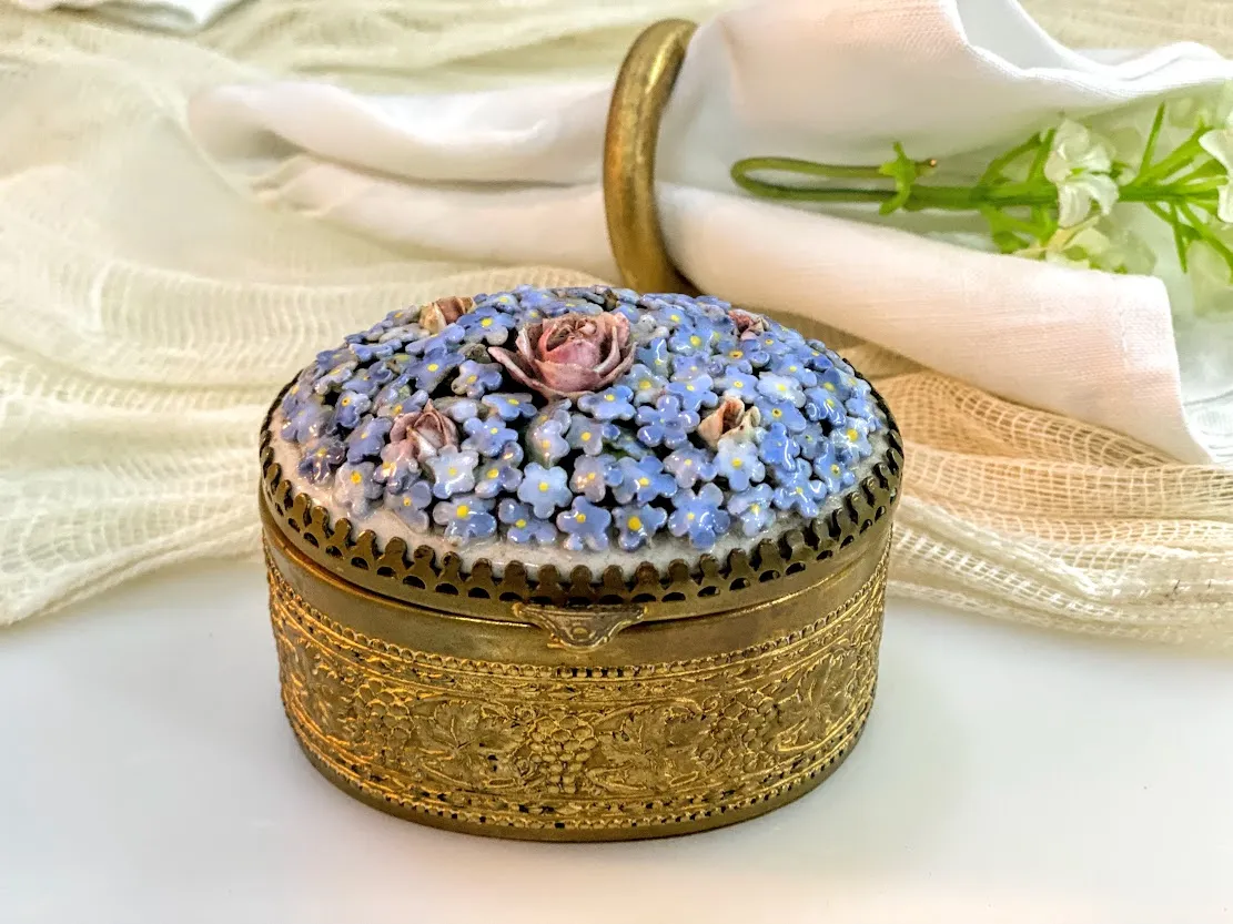 ALHAJERO FRANCES BRONCE OVAL FLORES  PORCELANA 