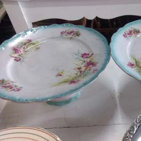 PIE DE TORTA PORCELANA TURQUESA HOLANDA 