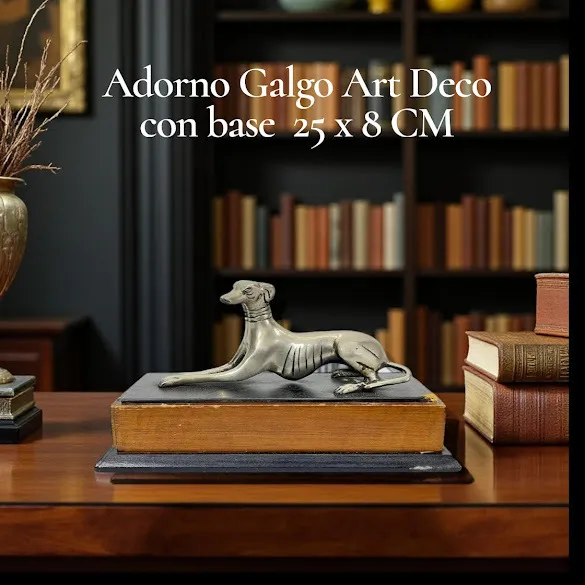 ADORNO GALGO METAL  ART DECO CON BASE  -   25 x 8 CM