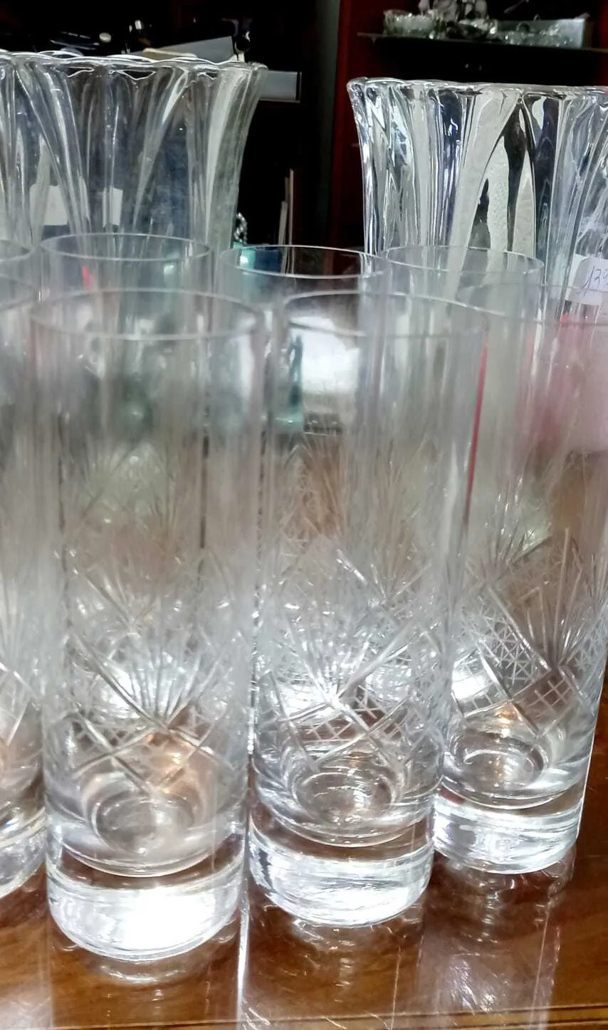 VASO TRAGO LARGO  CRISTAL TALLADO ANTIQUE  5,5 X 17 C M