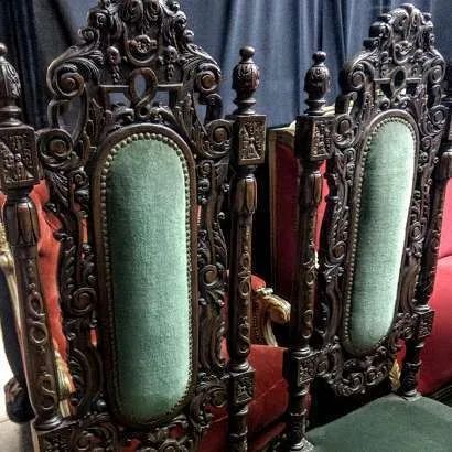SILLON  TRONO  BARROCO  NOGAL TALLADO  Y PANA VERDE