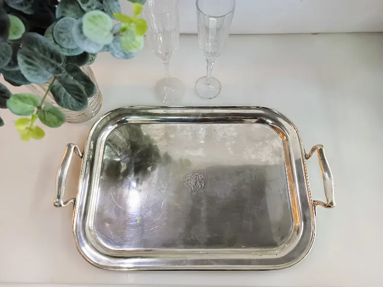 BANDEJA  PLATA RECTANGULAR  CON ASA Y SELLO  "BPR11"  40 x 30 cm 