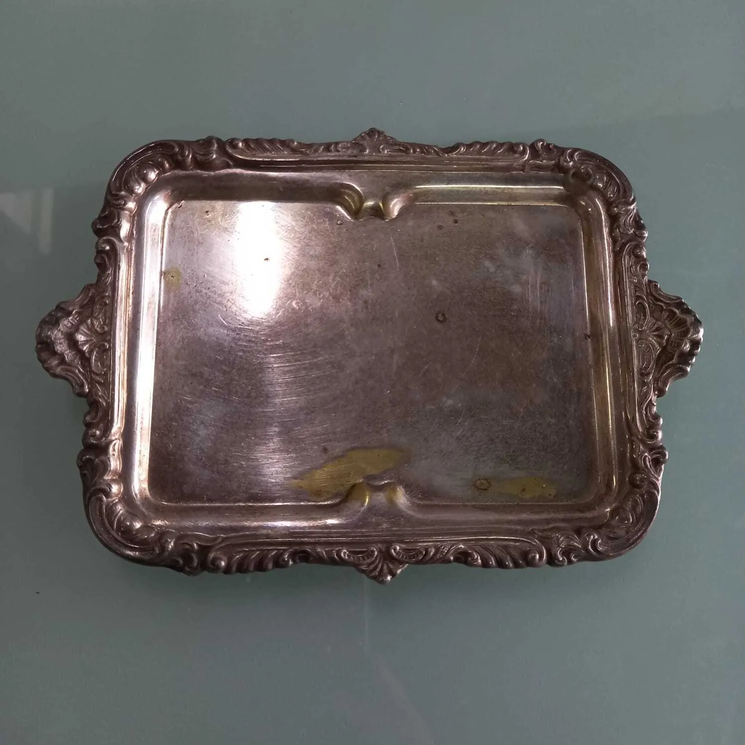 MINI BANDEJA RECTANGULAR DE PLATA ANTIQUE  "MBPA1"  Med: 18 x 13 cm 