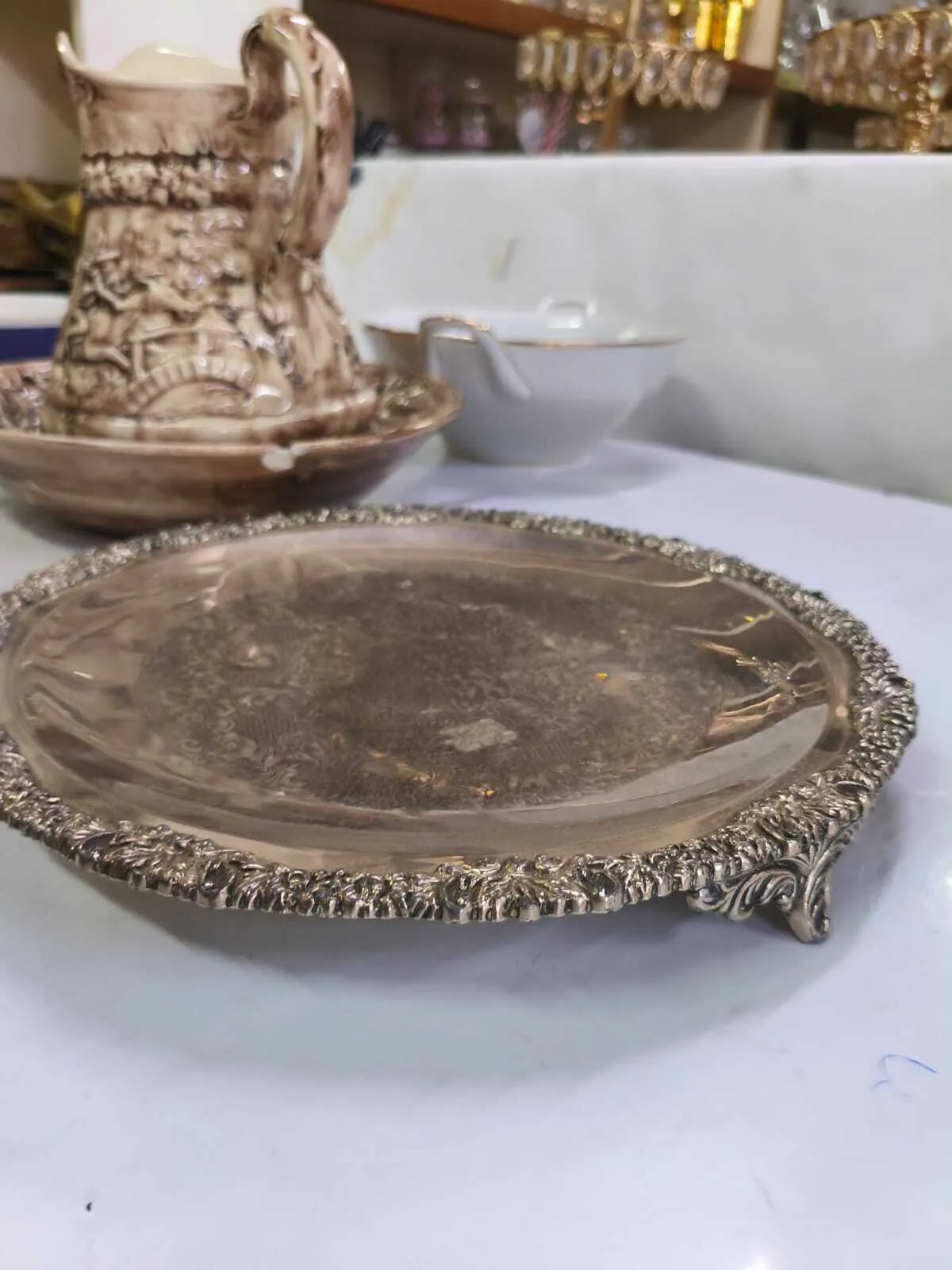 BANDEJA REDONDA  DE PLATA CON PATITAS"BPAR  Diam,  30 cm 