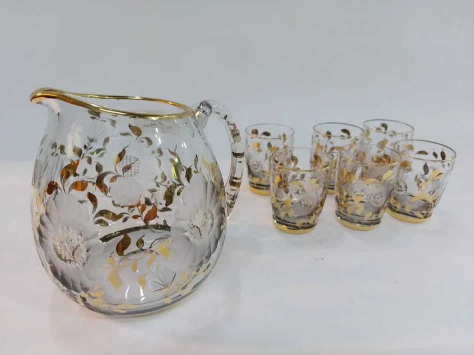 JARRA CRISTAL CON HOJITAS EN ORO