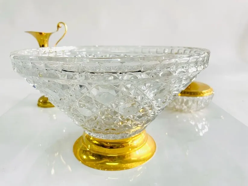 CENTRO CRISTAL BOHEM "1" CON BASE METAL DORADO 26 CM