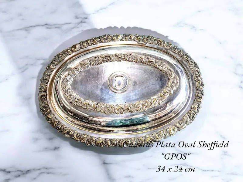 GUISERA DE PLATA OVAL SHEFFIELD CON PATITAS  "GPOS" 34 X 24 CM