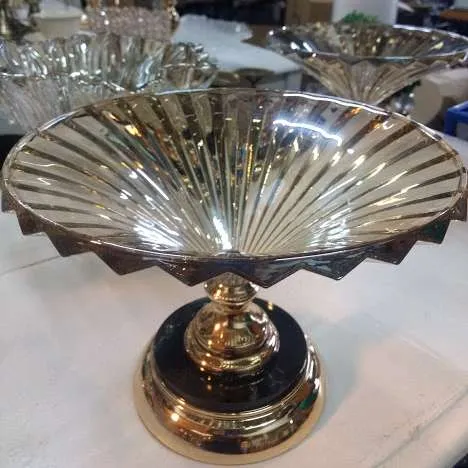 CENTRO CRISTAL CHAMPAGNE CON PIE ORO "CHAMP 01"-Diam 28 x 20cm (CC005)