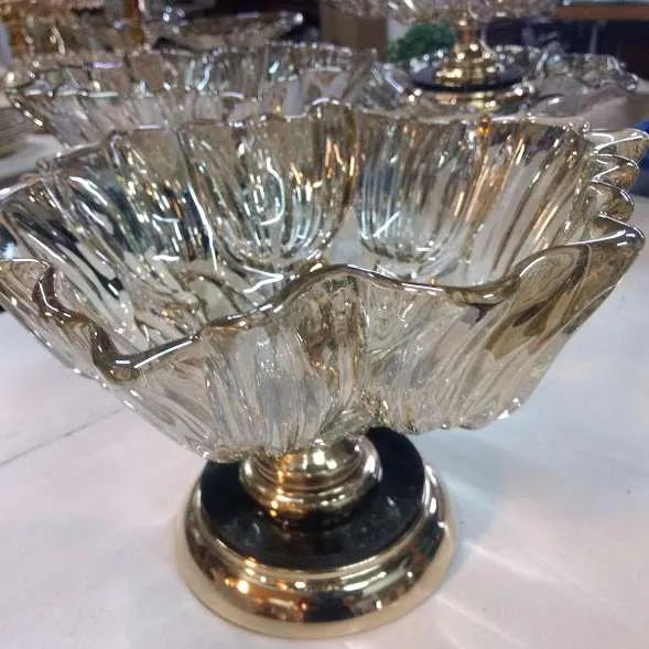 CENTRO CRISTAL CHAMPAGNE CON PIE ORO " CHAMP 02"-Diam 27 x 20 cm (CC006)