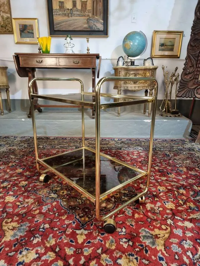 CARRO BAR BRONCE " MILANO" CRISTAL FUME . 64 X 41 CM X 71 CM ALT.