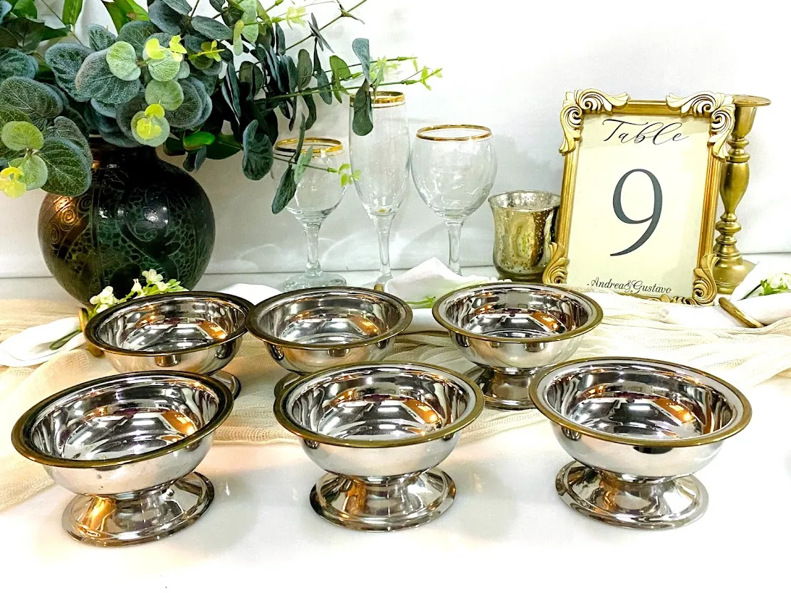 COMPOTERAS DE ACERO INOX BORDE BRONCE  diam.12 cm -alt 6 cm