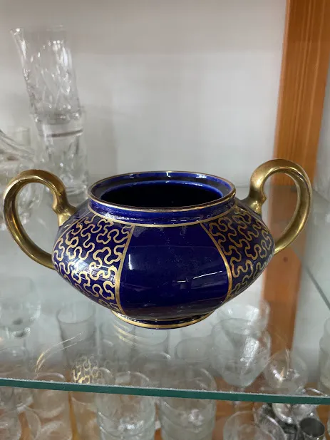 AZUCARERA AZUL COBALTO Y ORO  S/ TAPA  Diam 20 cm