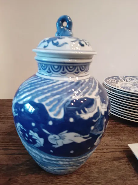 POTICH JARRON CERAMICA AZUL Y BLANCO  " CONNY" Boca 9 x 21 cm Alt.