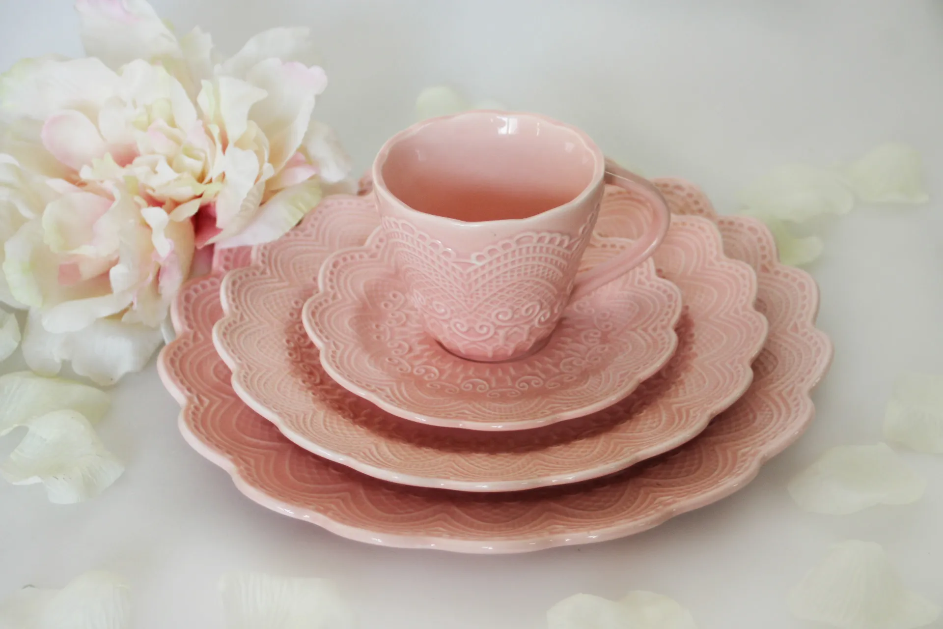 TAZA DE TE  + PLATITO  ROSA REAL (CPA025)