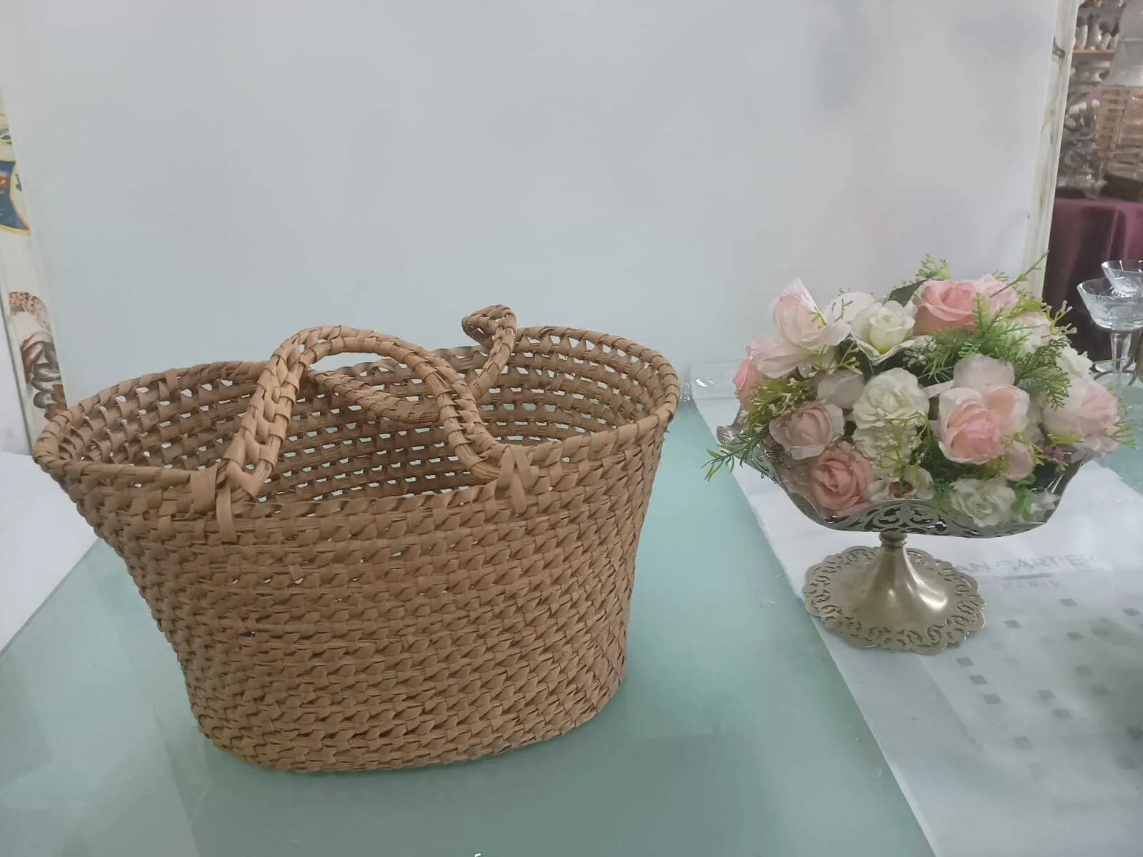 CANASTA PALMA OVAL CON 2 ASA  "CAN2" Med: 40 x 26  cm Alto  25 cm