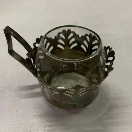 TACITAS VIDRIO  BASE PLATA CALADO ANTIQUE