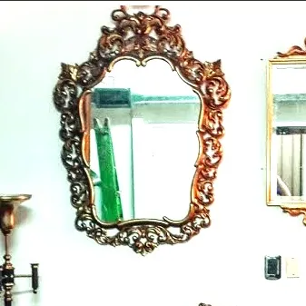 ESPEJO  DORADO A LA HOJA  ANTIGUO  FILIGRANADO 