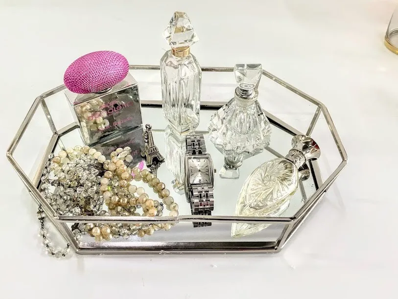 BANDEJA ESPEJADA PLATA OCTOGONAL "BEO" 30 X 20 CM