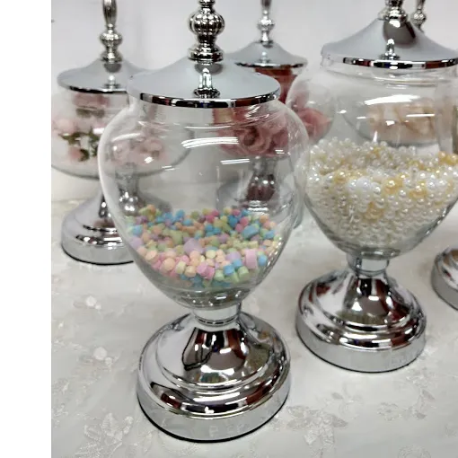 BOMBONERA CRISTAL CON PLATA  Diam 10 cm ALTO 35 CM (CP021)