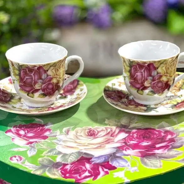 TAZAS  DE TE VINTAGE STYLE  QUEN ROSE 