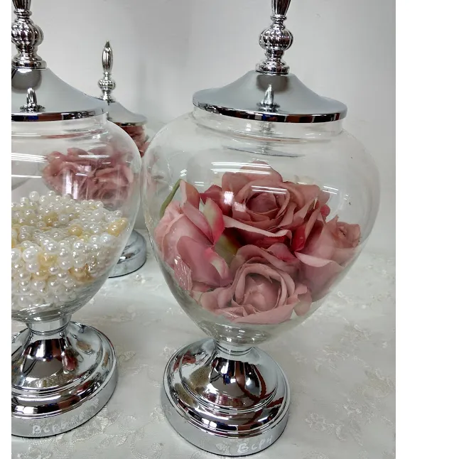 BOMBONERA  CRISTAL CON PLATA  Diam boca 10 cm ALTO 37 CM (CP022)