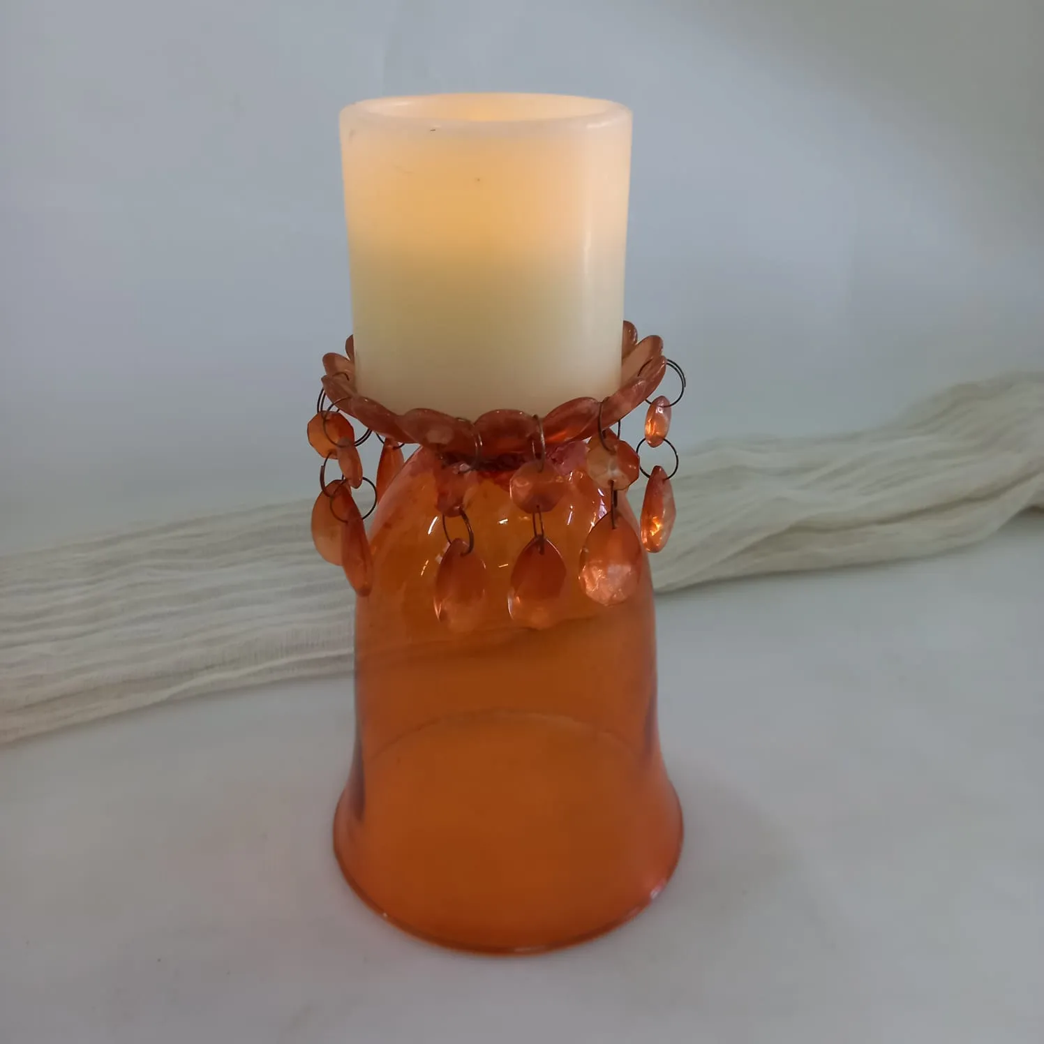 FANAL CRISTAL NARANJA CON CAIRELES  9 X  17 CM 