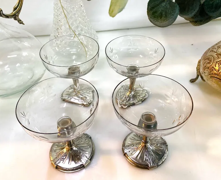 COPA CHAMPAGNE M. ANTONIETA CRISTAL Y  PIE PLATA 