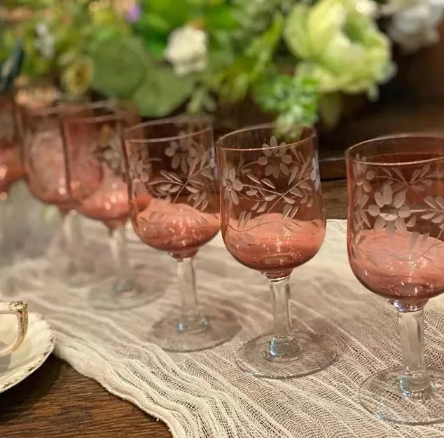 COPA  CRISTAL ROSA  ANTIQUE  FLOWER  " H" Boca 5 x alt 13cm