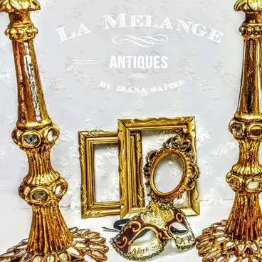 CANDELABRO ORO VENECIA CON  DETALLES DE ESPEJO- alt 50 cm