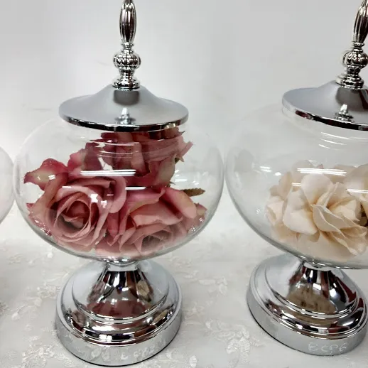 BOMBONERA CRISTAL CON PLATA   Diam 10 cm Alt 32   (CP020)