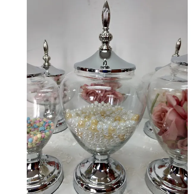 BOMBONERA CRISTAL CON PLATA   " BCP5 "Diam boca 10 cm ALTO 36 CM