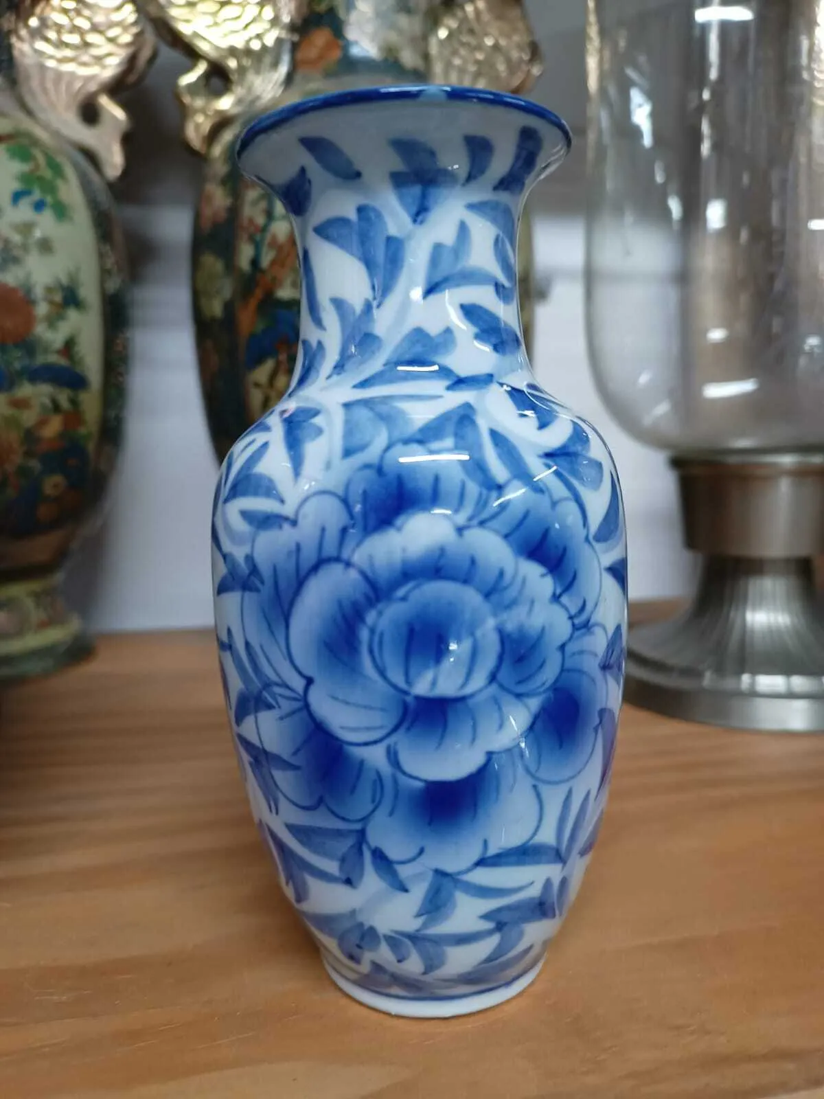 FLORERO CHICO  PORCELANA AZUL Y BLANCO "ST" 16 CM