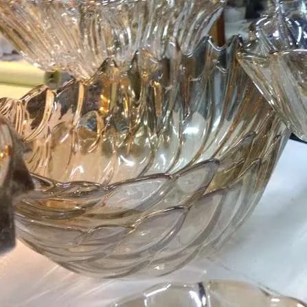 CENTRO CRISTAL CHAMPAGNE  "HOJA 06"-Diam 29x 20 alto 15 cm (CC010)