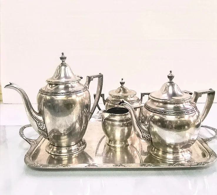 JUEGO DE TE PLATA ANTIQUE 4 PZAS + BANDEJA  "RITZ"