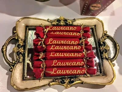 BANDEJA ESPEJADA RECTANGULAR MARFIL Y ORO  26 x 20 cm Marco  Francés (BE005) 