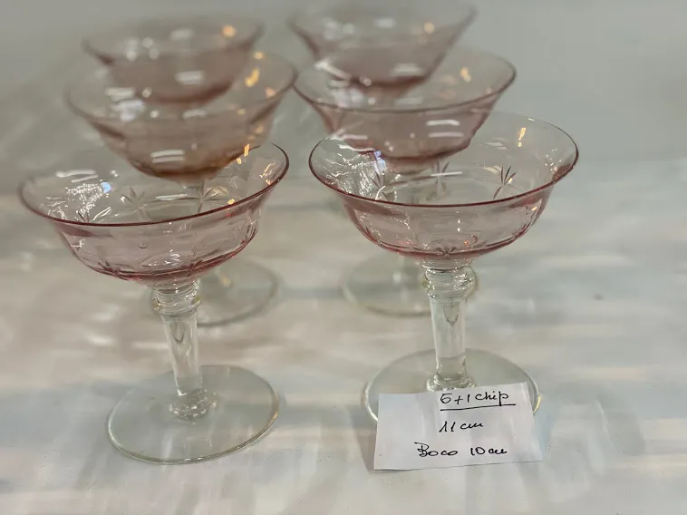 COPA CHAMPAGNE CRISTAL ROSA ANTIQUE -boca 10; alto 11 cm