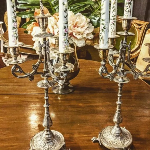 CANDELABRO INGLES  PLATA ANTIQUE 4 VELAS A.V Alto 42 cm 
