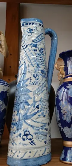 FLORERO JARRA  AZUL Y BLANCO " JCA" BASE  10 X 35 CM ALT