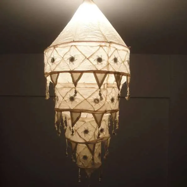 LAMPARA MARROQUÍ  HINDU TELA  NATURAL 
