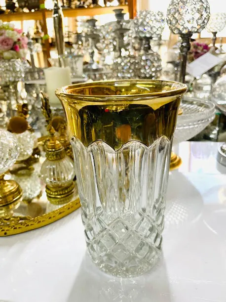 FLORERO CRISTAL ANTIGUO BORDE ORO "FCAON1" 12 X 20 CM ALT.