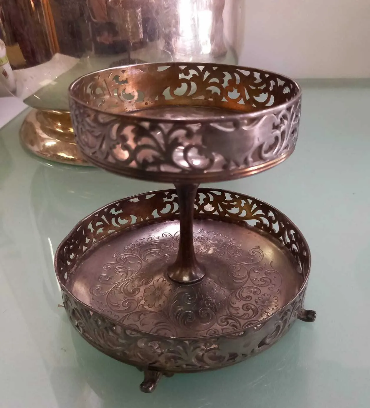 PORTA PETIT FOUR  PLATA ANTI "PPFP14"  ALTO 12 CM 