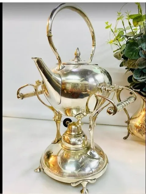 TETERA CON  CALENTADOR / MECHERO DE PLATA  ANTIQUE "15 x 38 cm "