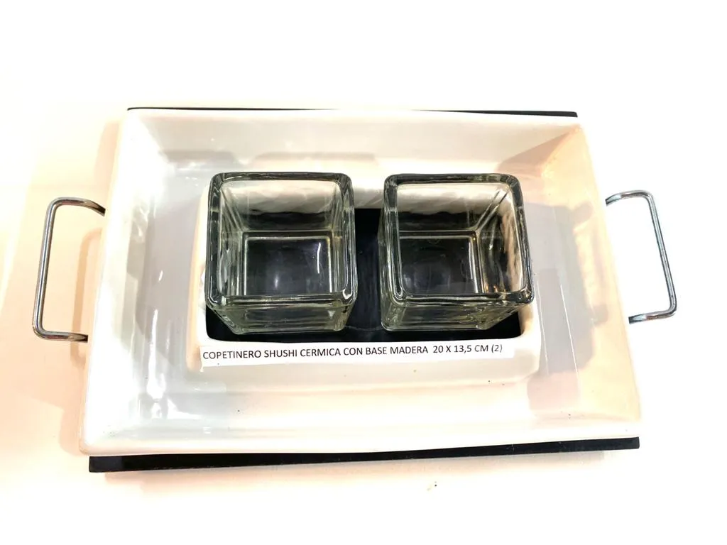 COPETINERO CERÁMICA  CON BASE MADERA 20X13 cm (SA03)