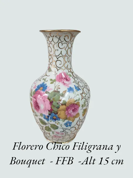 FLORERO CHICO CON FILIGRANA Y BOUQUET- "FFB "  ALT . 15 CM