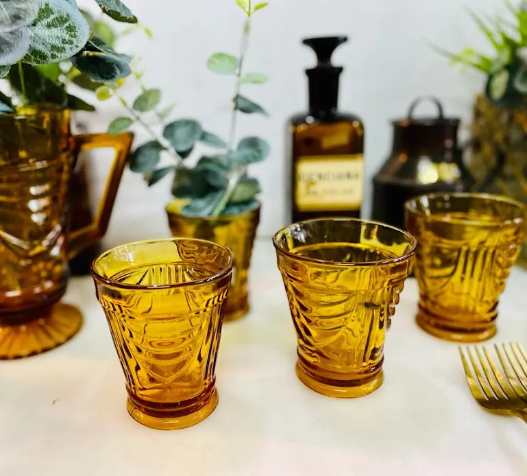 VASO ART DECO VIDRIO CARAMELO