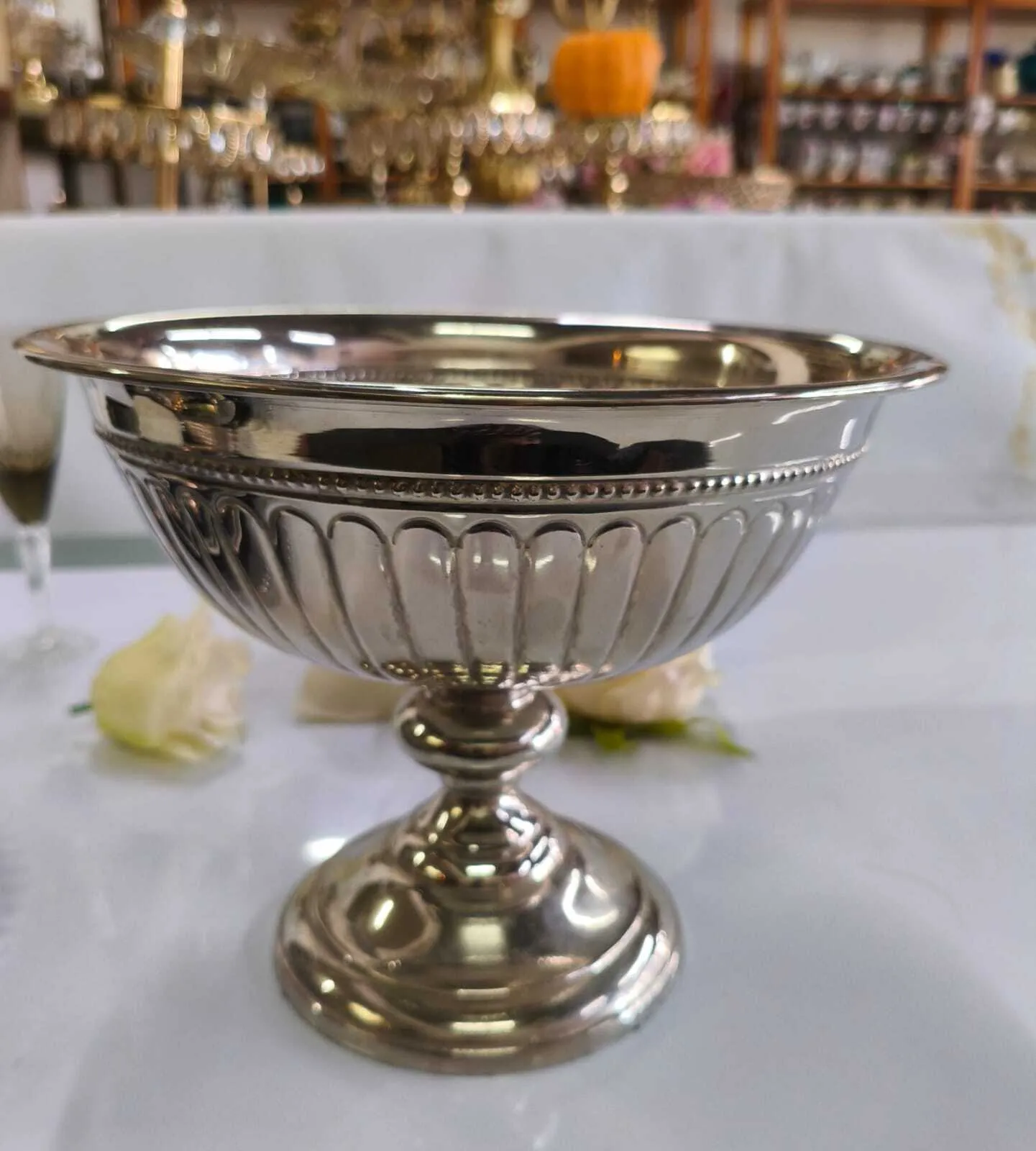 CENTRO COPON  PLATA ANTIQUE CON PIE" CPA06" Diam. 25 cm x alt. 20 cm