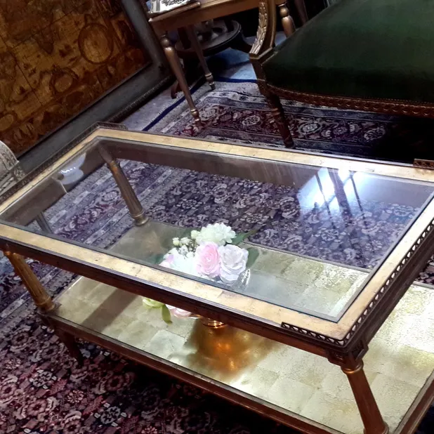 Mesa Ratona JANSEN cristal +dorado a la hoja . 1,10 x 0.50 x0.50