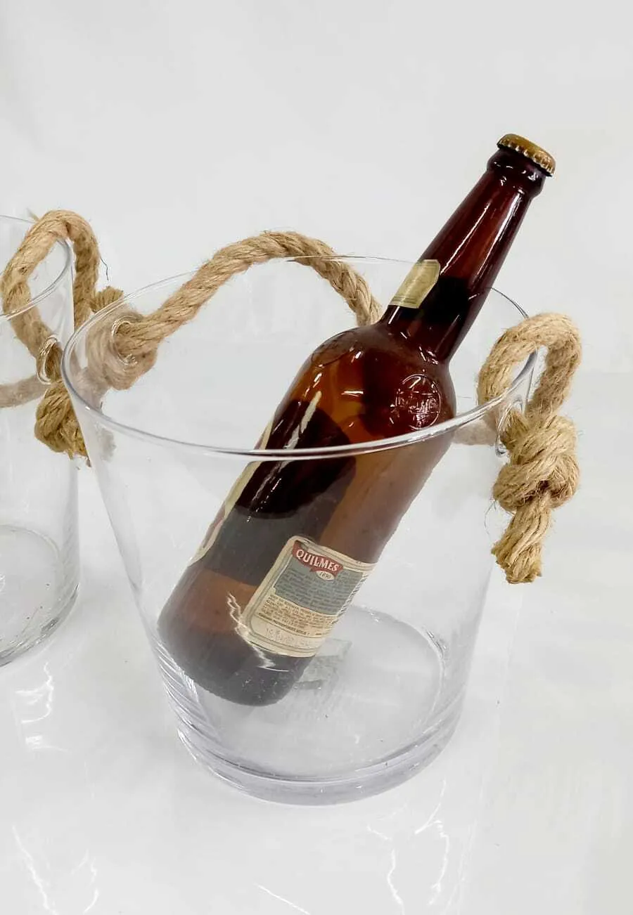 HIELERA DE VIDRIO CON ASA DE SOGA 20 X 20 CM