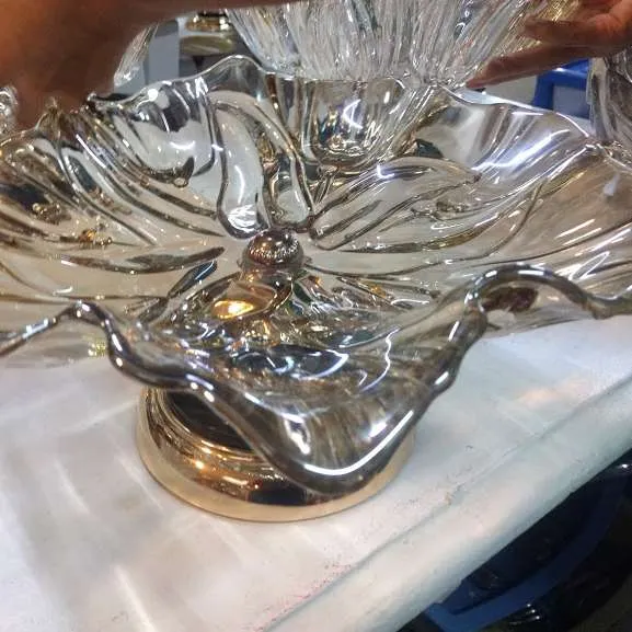 CENTRO CRISTAL CHAMPAGNE CON PIE ORO " CHAMP 03"-Diam 34 x 14 cm (CC007)