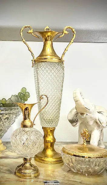 ANFORA ALTA CRISTAL Y ORO CON ASAS "BOHEME"  ALT. 45 CM